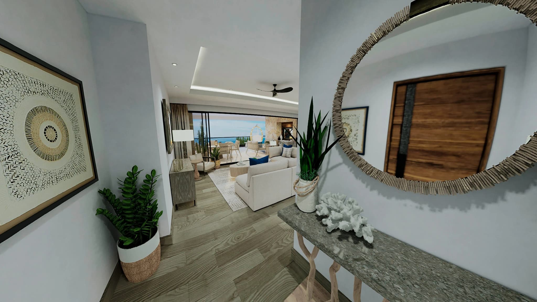 Stylish entryway leading to the living room in Alvar 3-bedroom home.