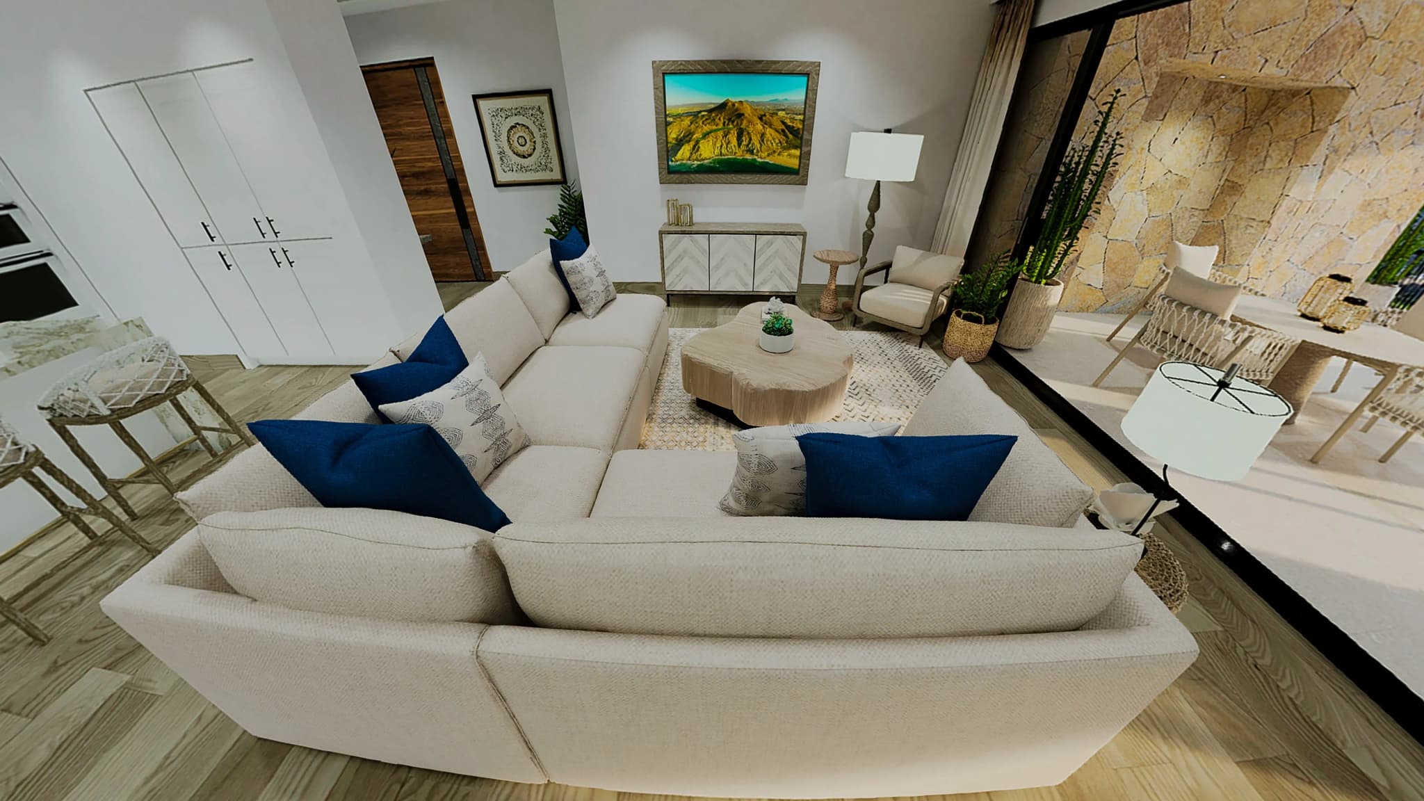 Bright and inviting living room in the Alvar 3-bedroom