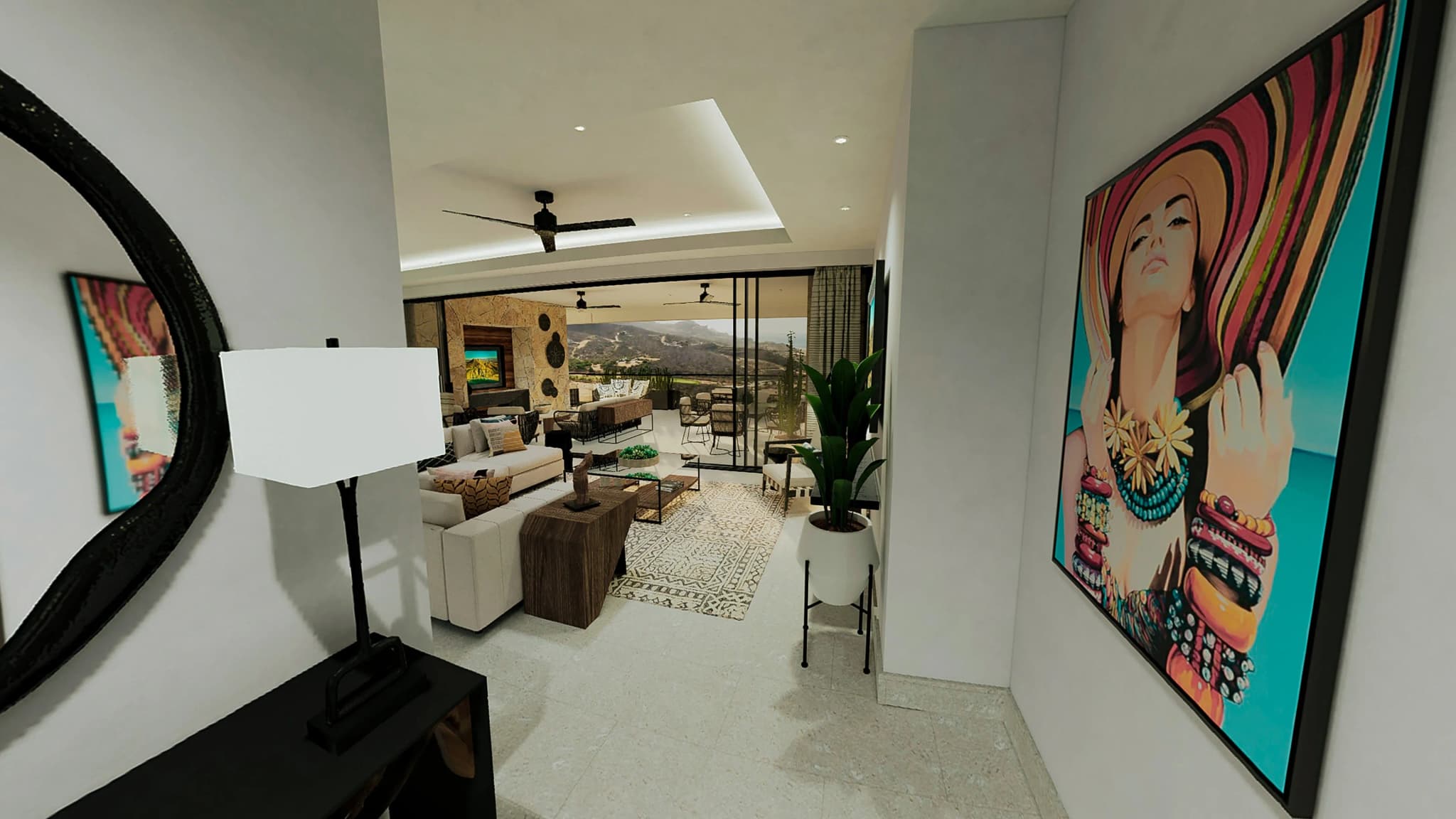 Spacious living room with modern decor in Alvar 4-bedroom home