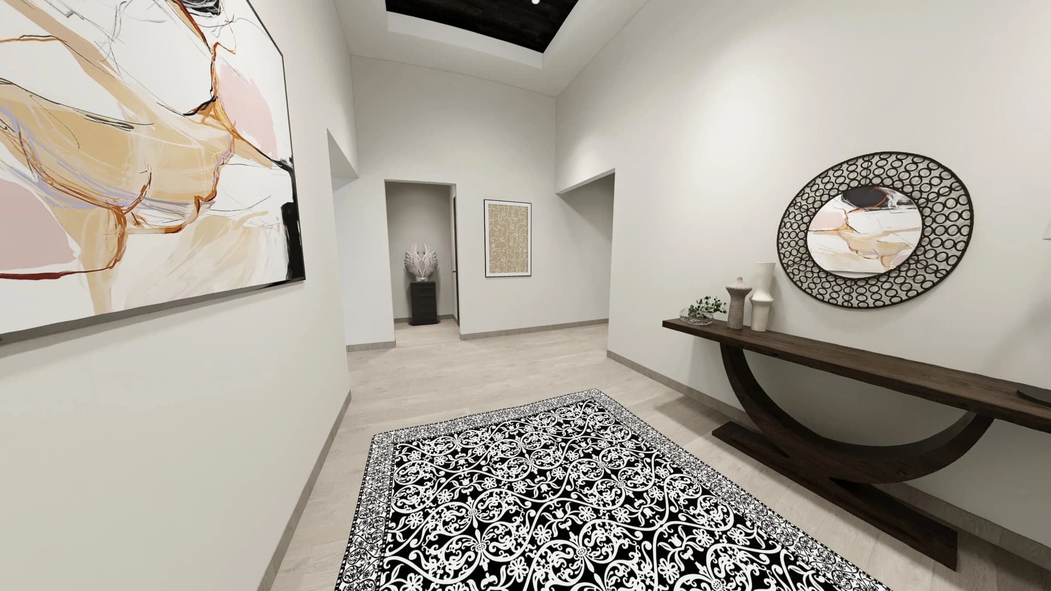 Elegant entryway with modern decor in the Alvar penthouse prototype.