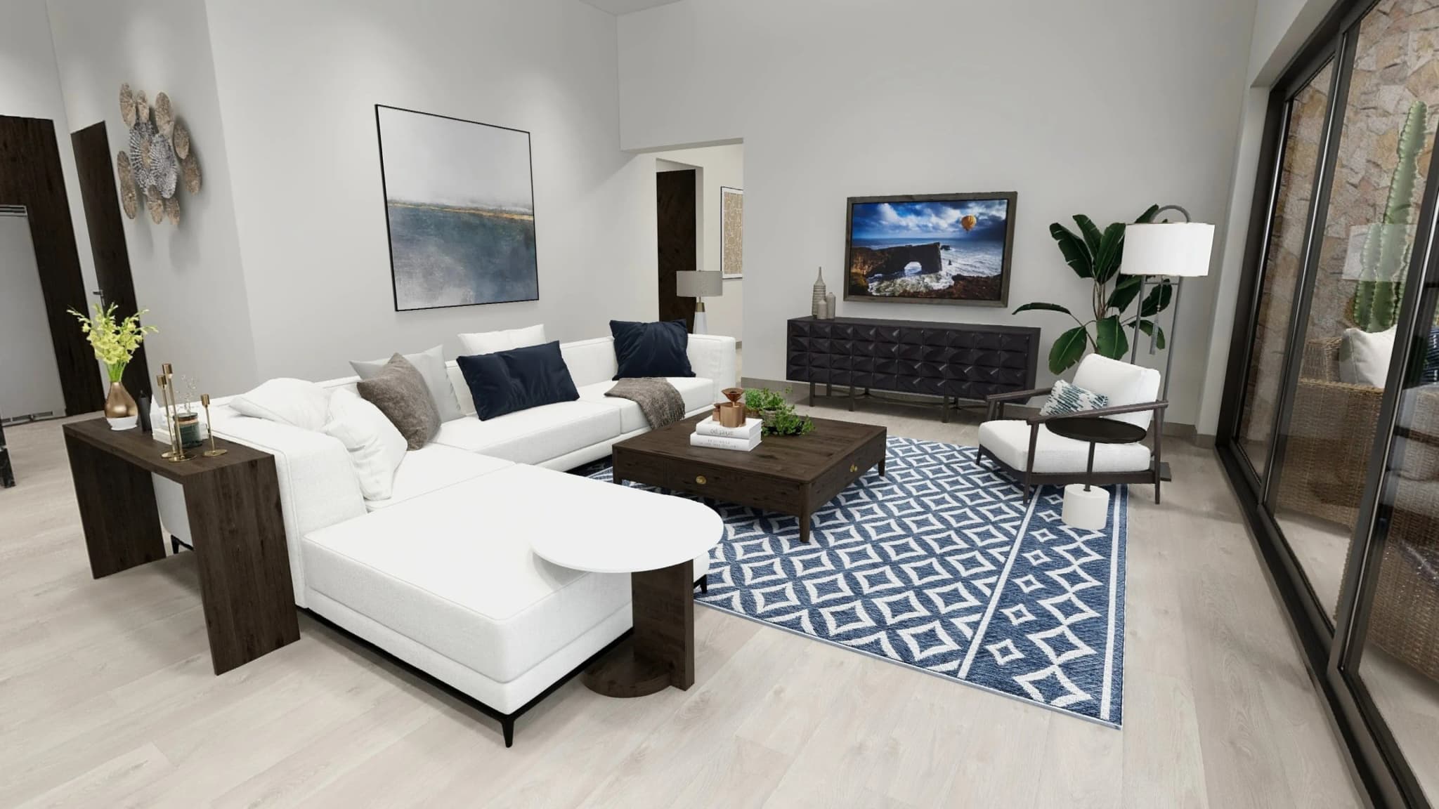 Living room with large windows and natural light in the Alvar penthouse prototype