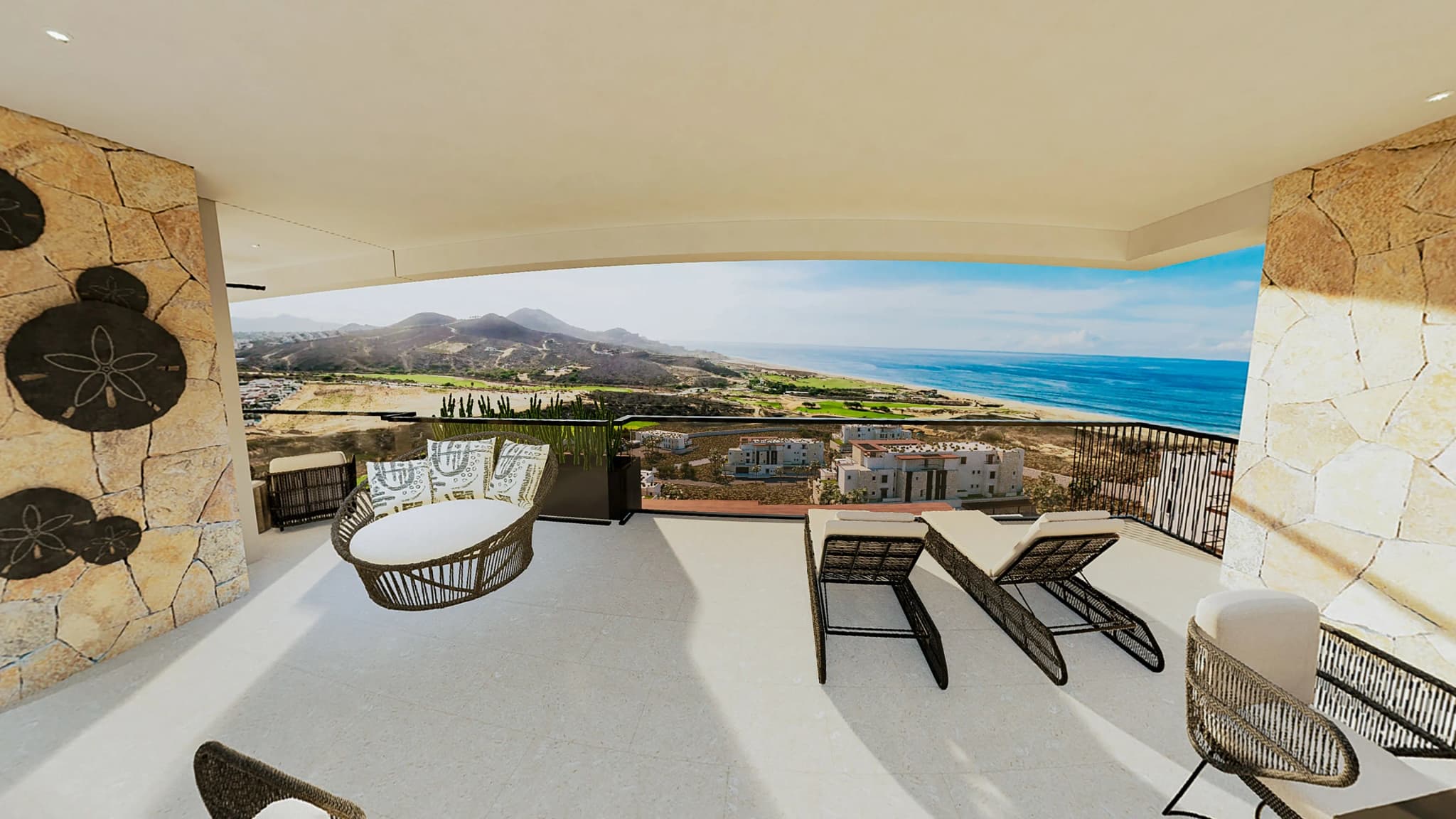 Large terrace with seating area and breathtaking ocean views in Alvar 4-bedroom home